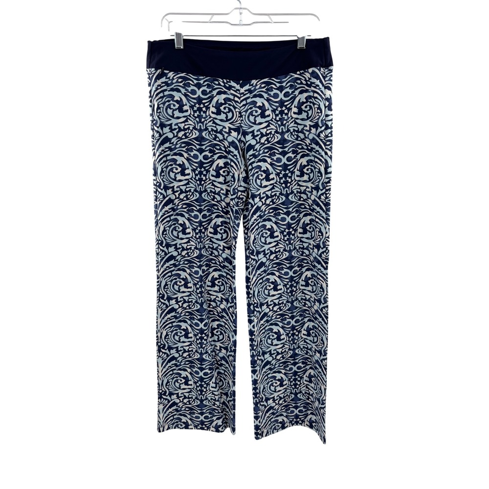 J McLaughlin Women's Size M Blue White Damask Print Wide Leg Yoga Pants